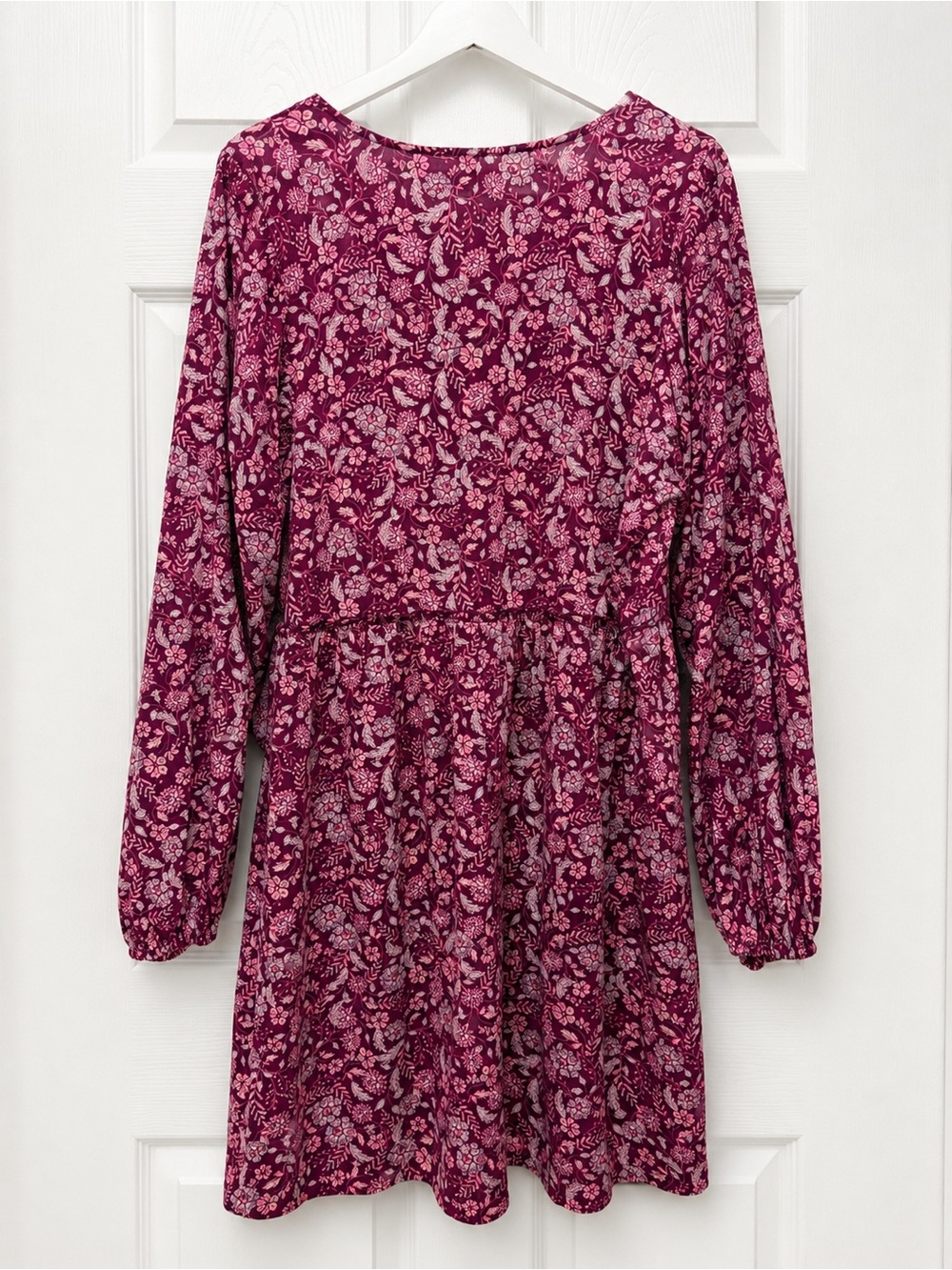 Old Navy Berry Floral Cottagecore Babydoll Dress Boho Long Sleeve Lightweight - Picture 4 of 15